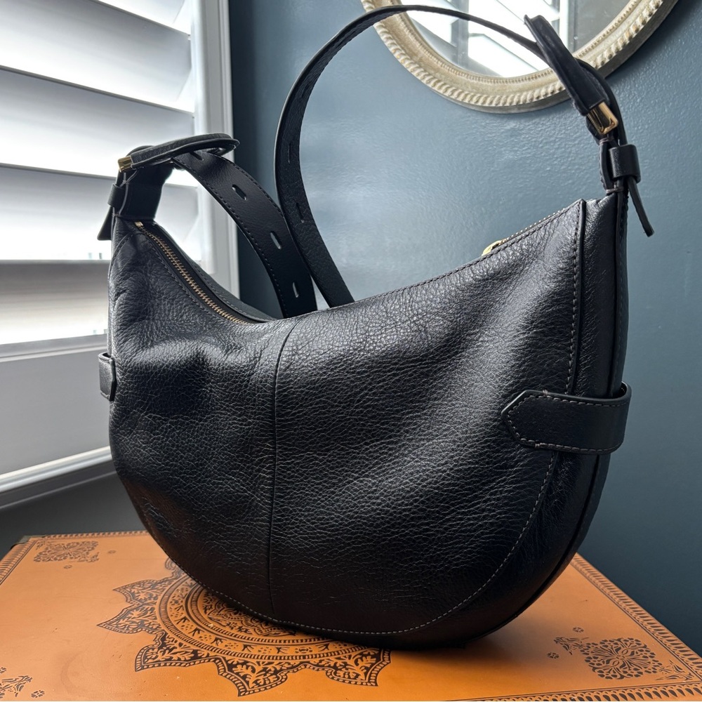 Fossil Harwell Leather Hobo Bag in Black with Gold Hardware
